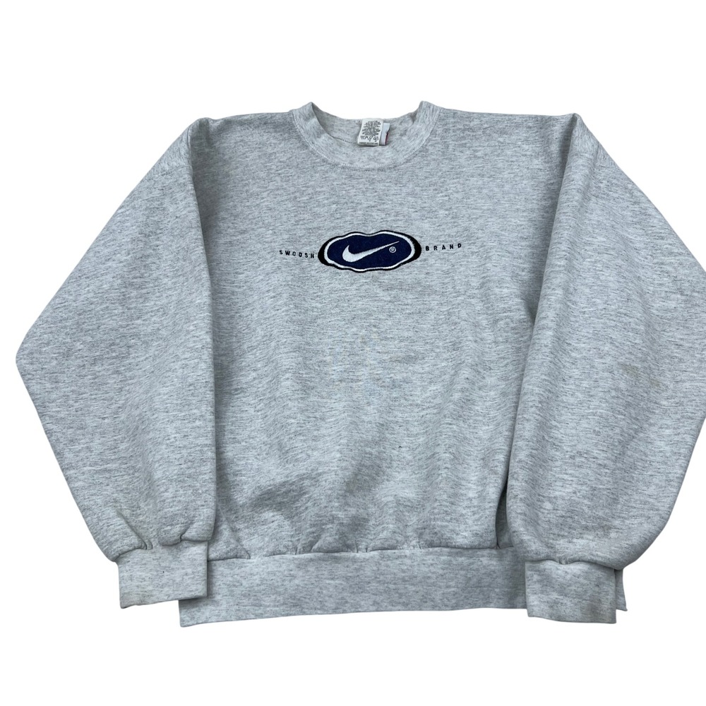 Vtg Nike Center Swoosh Crewneck Sweatshirt Mens M Gray Embroidered 90s Made USA